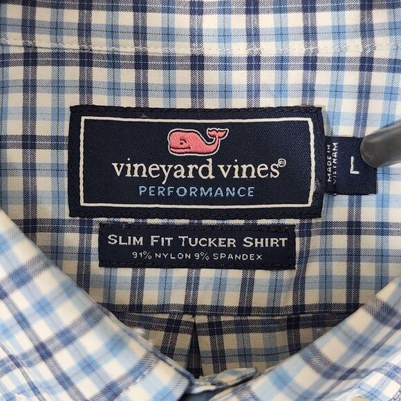 Vineyard Vines Shirt Mens Large Blue Check Slim Fit Tucker Preppy Logo‎ - Picture 5 of 6